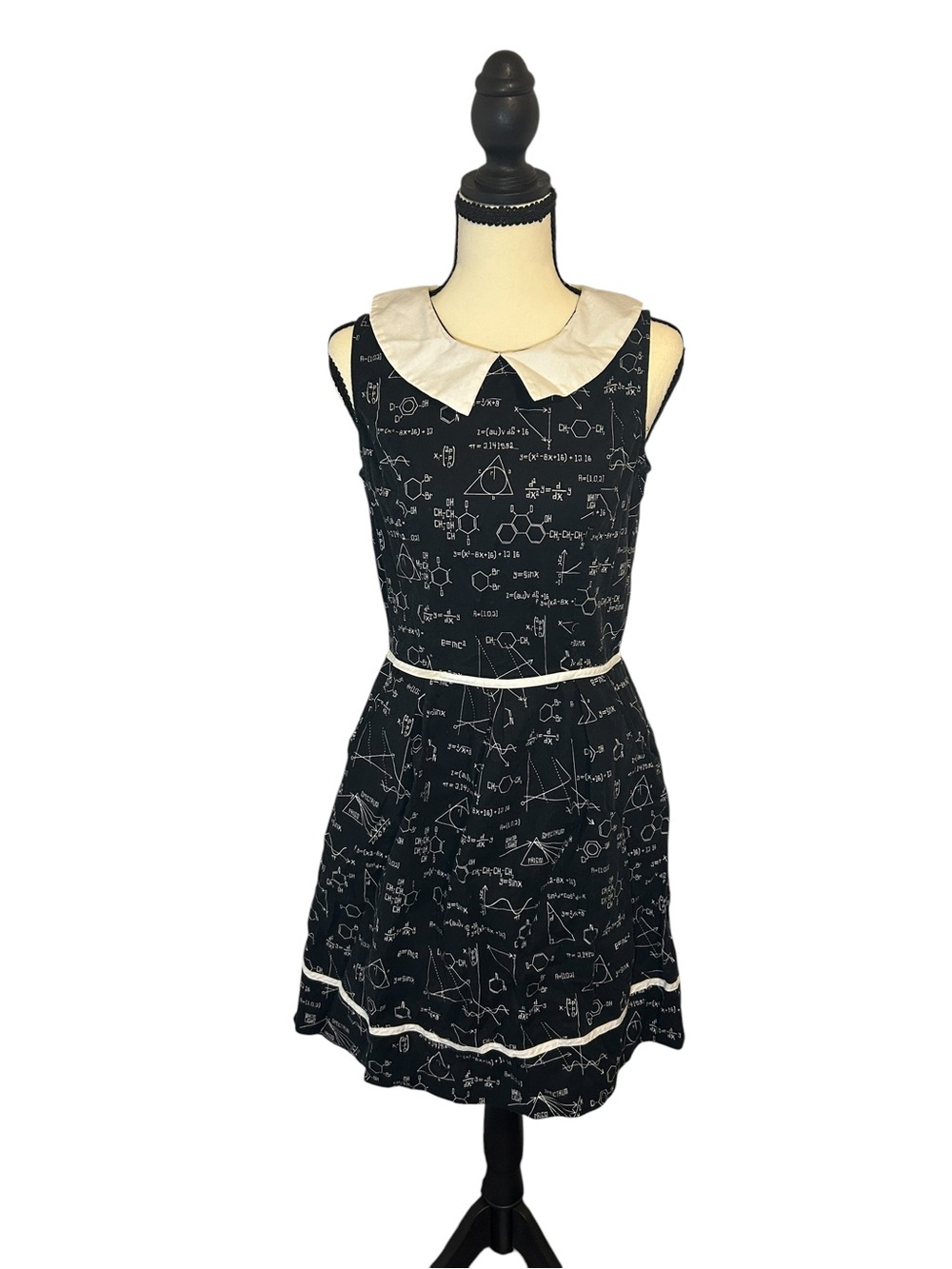 Retrolicious Black and White Science Math Print Dress Twee Sz M Academia Teacher